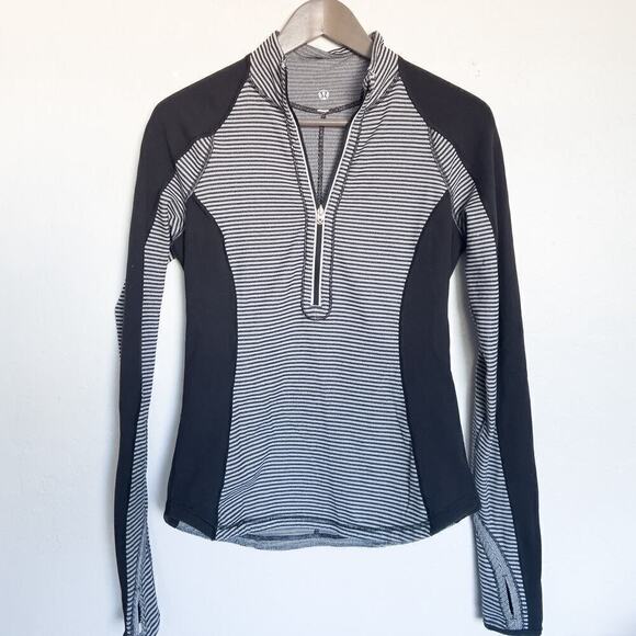 Lululemon Run U-Turn Pullover 1/2 Zip  Small Stripe Black White Long Sleeve - Picture 1 of 7